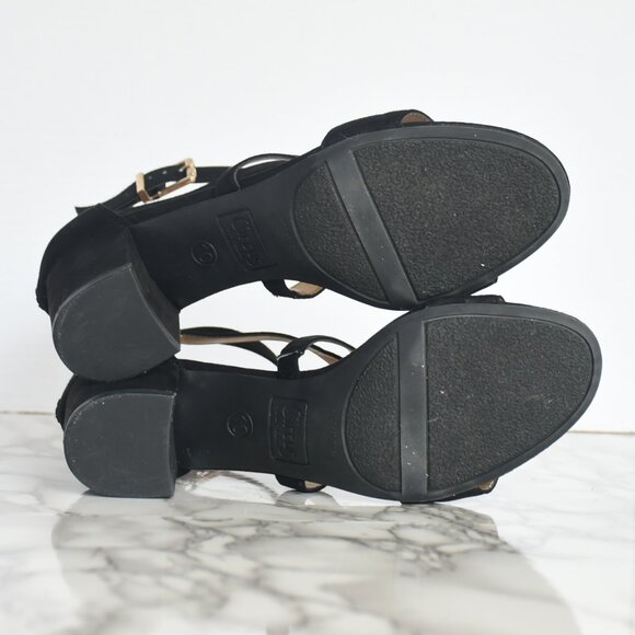 Circus by Sam Edelman STELLA Velvet Block Strappy Heels Black Size 10 - Picture 7 of 8